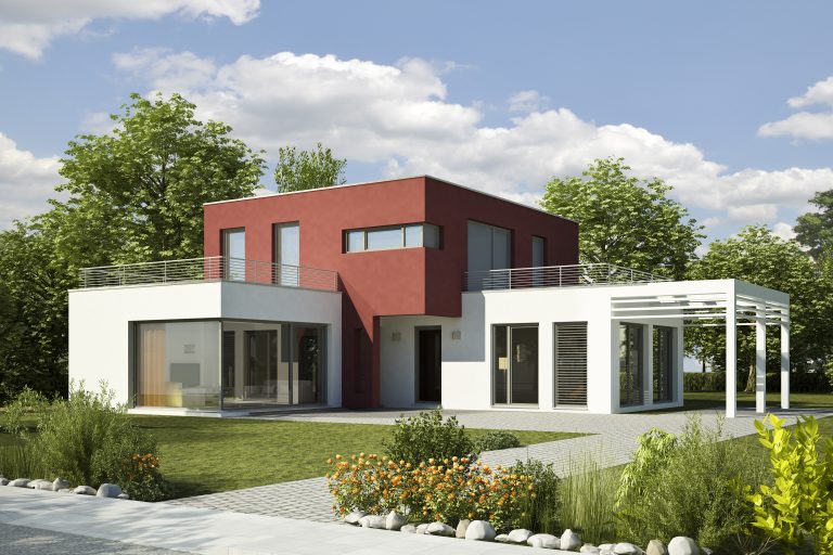 Einfamilienhaus Villa modern weiss rot